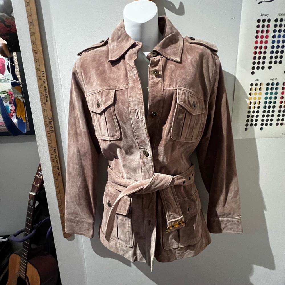 Women's Tan Suede Belted Safari Jacket / Sz S